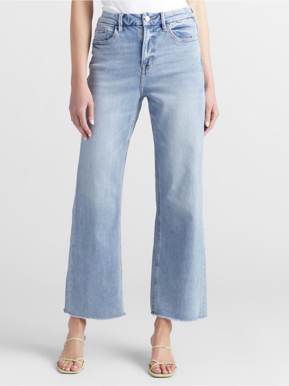 Mica Denim High Rise Wide Leg Raw Hem Ankle Jeans Size 28